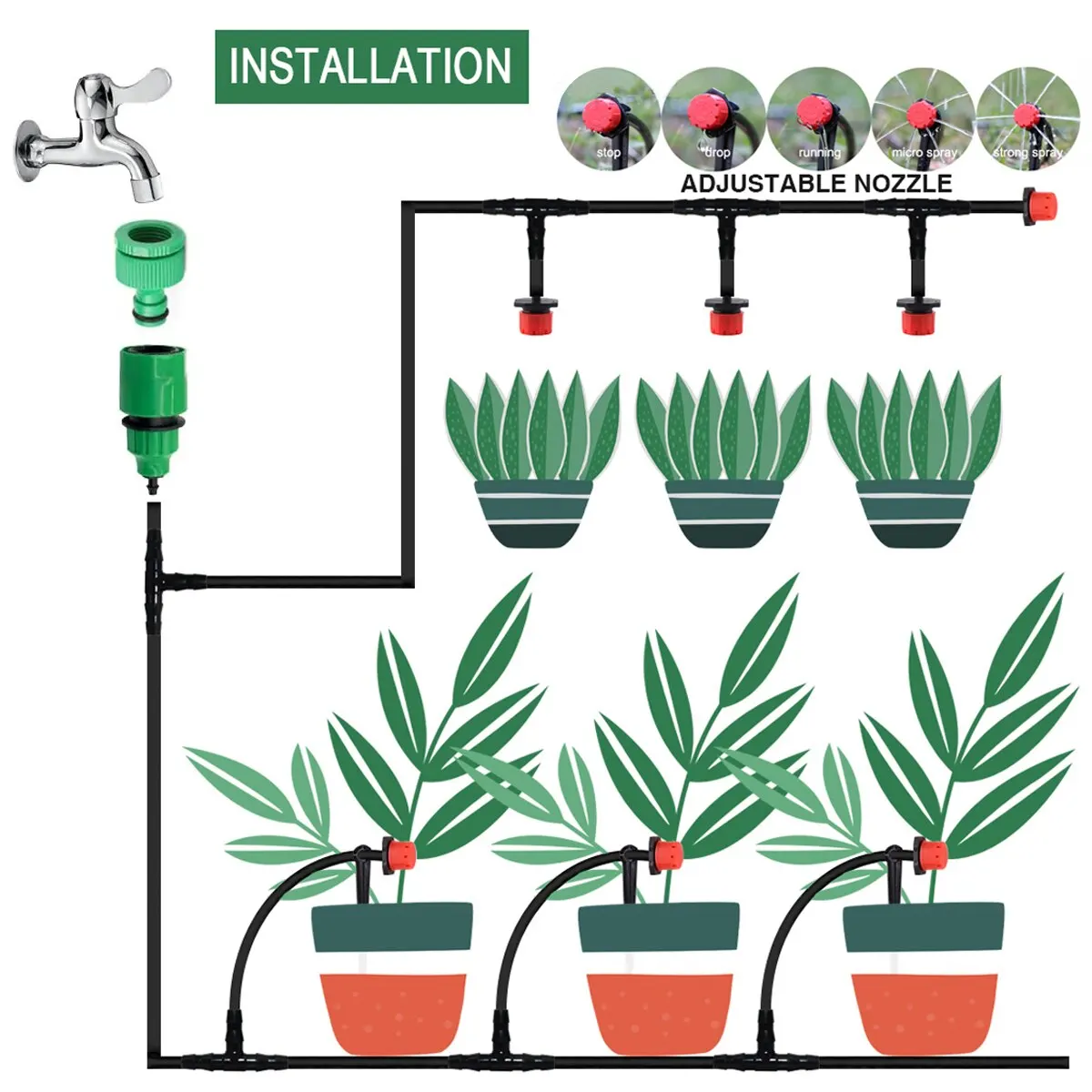 EZ Hose Automatic Garden Watering Irrigation Hose Plant Watering Kit System Drip Self Water Kit Irrigation Drippers Sprinklers
