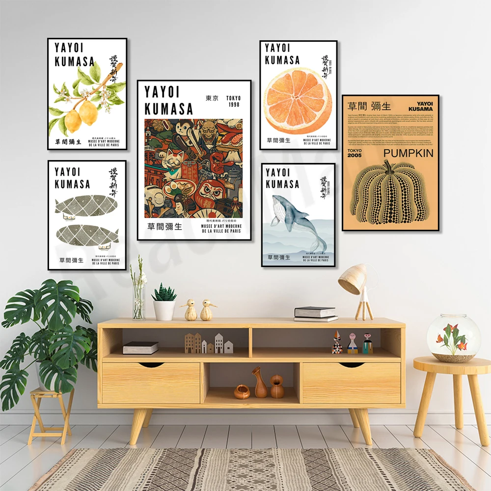 Arte Giapponese Yayoi Kusama Poster, Vintage Fruit Print, Boho Abstract Yayoi Kusama Museum Exhibition Poster, Trendy Wall Art