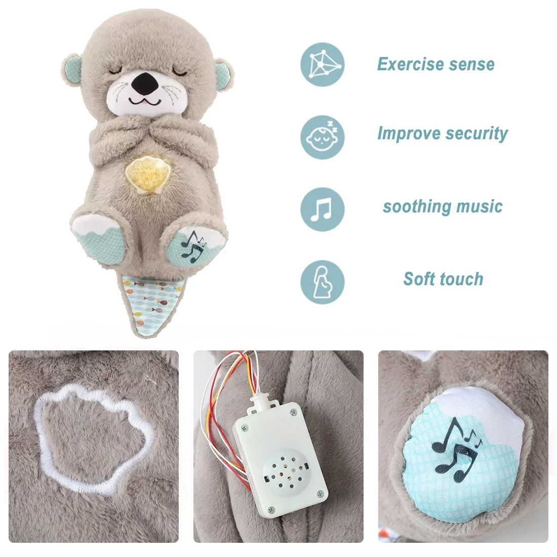 Breathing Glowing Cute Little Otter Doll Breathing koala Elephant Baby Lulls To Sleep Cute Sleeping Doll Music Early Education 5