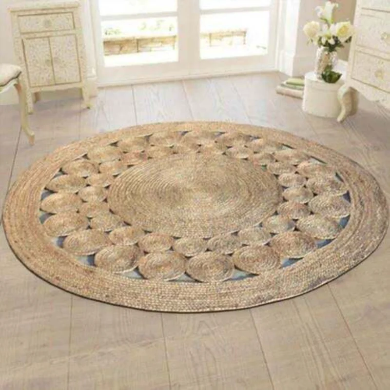 

Natural Jute Rug Round Bohemian Style Reversible Floor Mat Living Room Carpets Bedroom Home Decor