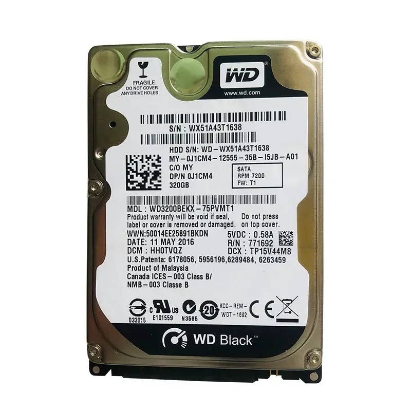 Original Brand WD Black 320GB Hard Drive 7200RPM 9.5mm SATA 16MB Cache 2.5 Inch Laptop HDD