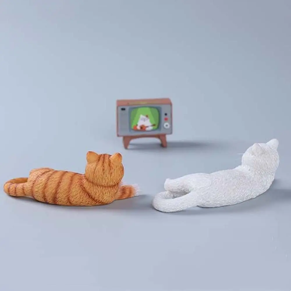 Creative Miniature Cat Ornament Cartoon Simulation Cat Pet Model Kitten Model Resin Lying Cat Statue Office Desk Decor