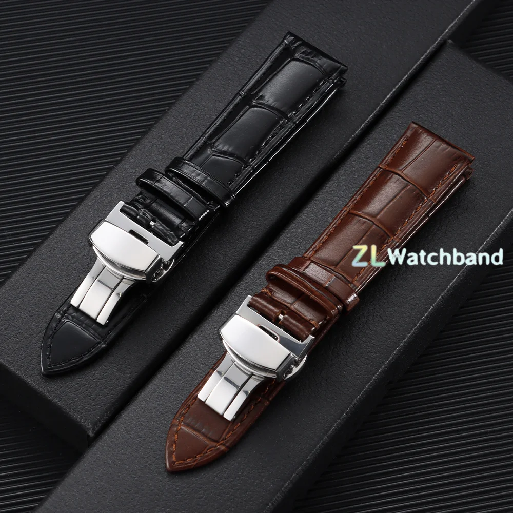 Elegant Leather Watchband with Butterfly Buckle - Universal Strap for Business & Casual Wear