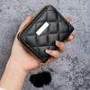 ISKYBOB Women Short Wallets Fashion Diamond Grid Fur Ball PU Leather Card Holder Female Small Coin Purses Zipper Money Bag 4