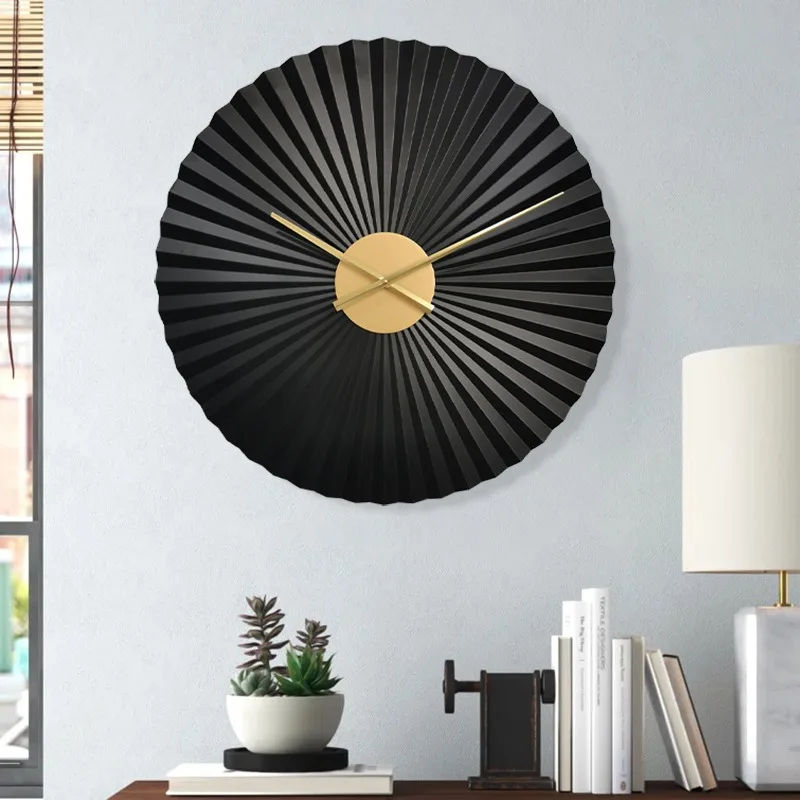 Creative Living Room Wall Clocks Bedroom Luxury Stereoscopic Fanshaped Metal Pointer Wall Clocks Modern Simple Home Decoration 2
