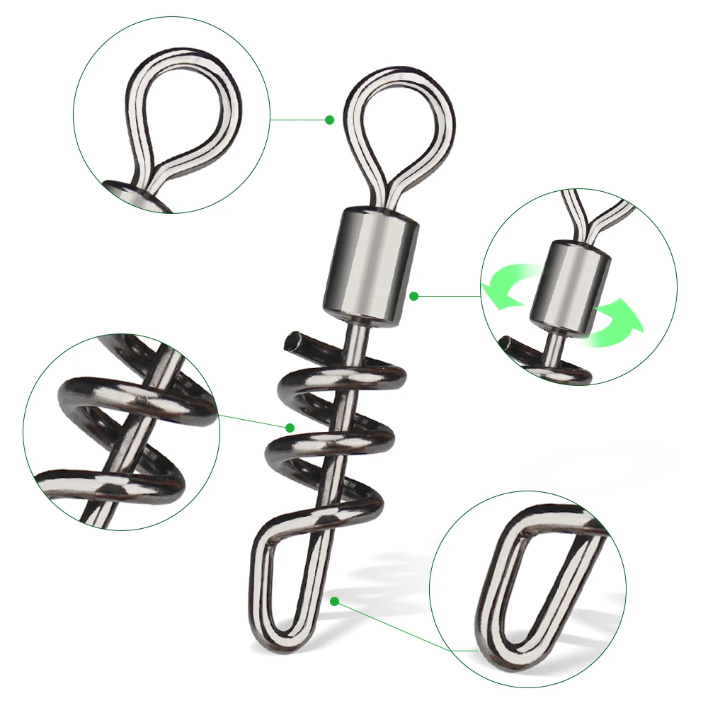Fishing tools accessories connectors swivels 25PCS Fishing Lure Connector Rolling swivel with screwed snap Ball Bearing rolling Swivel Solid Ring Fishing Connector Fishhook