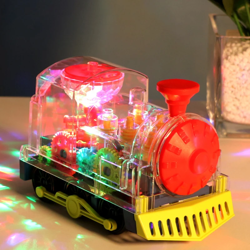 Children's Electric Universal Transparent Rotating Mechanical Gear Train Cartoon with Light Sound Music Car Model Toys for Babi rotating electric universal airliner model music led lights 360° rotation kids toy aircraft boys girls birthday christmas gift