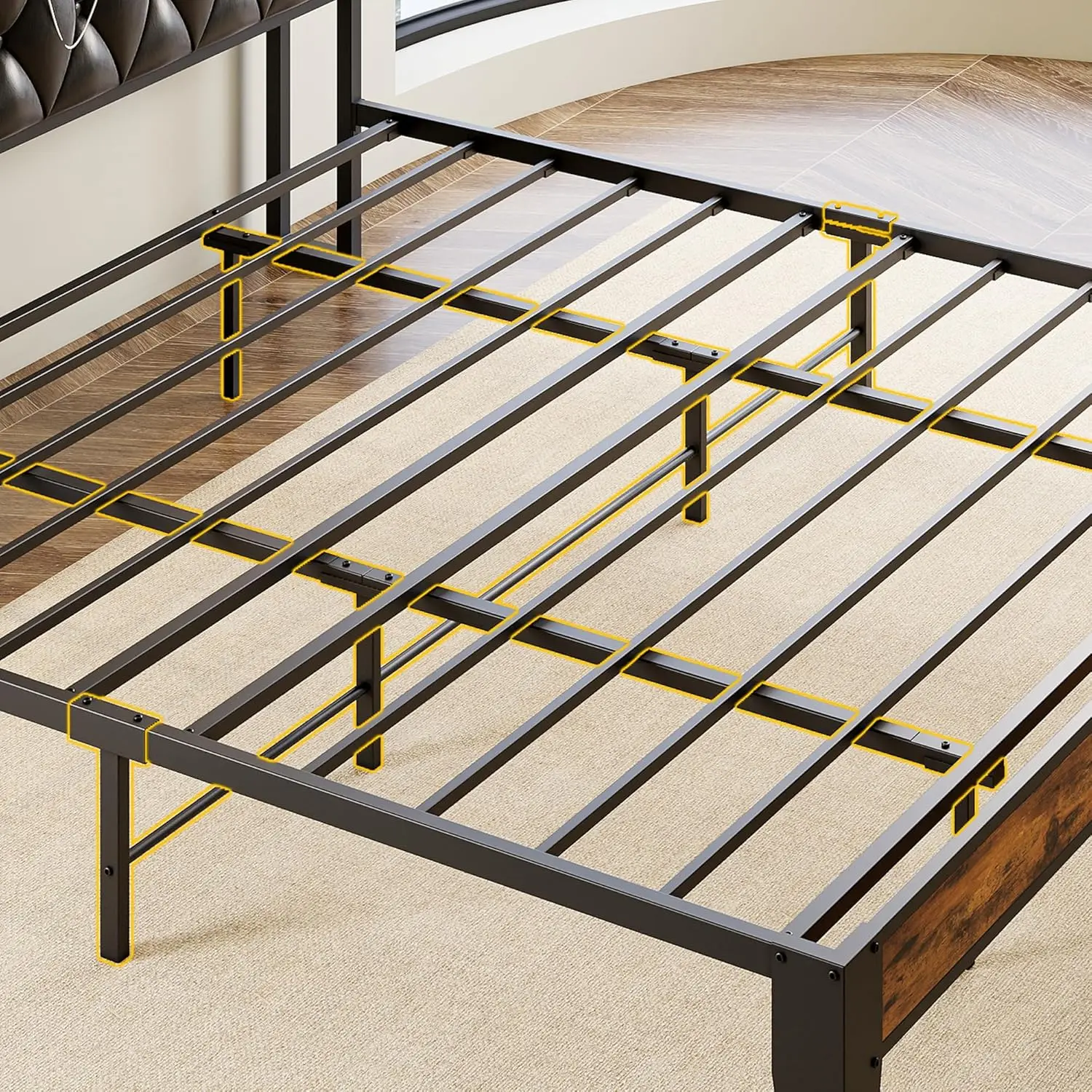 King Bed Frame, Storage Headboard with Outlets, Easy to Install, Sturdy and Stable, No Box Springs Needed, Rustic Brown