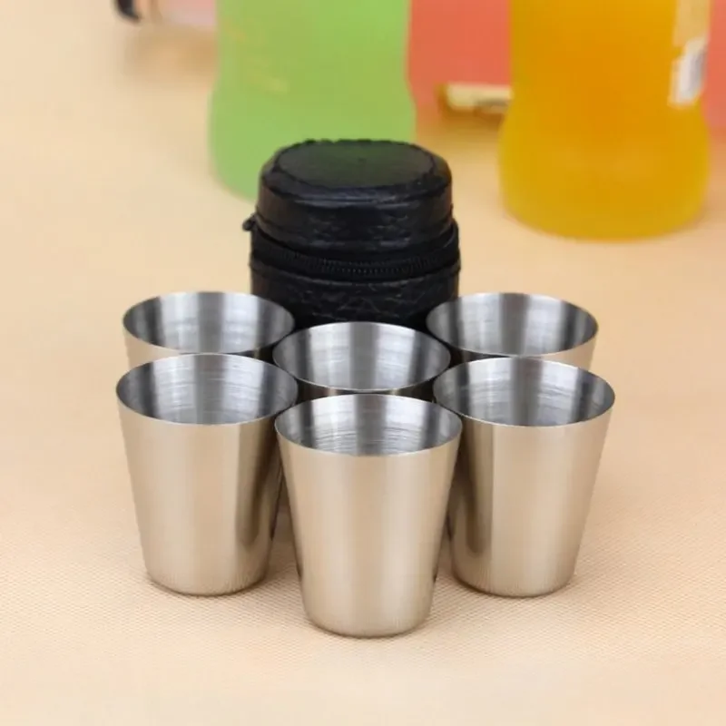 4pcs/Set 30ml Stainless Steel Cups Water Mug with Case Bag Outdoor Travel Camping Picnic Drinkware Set for Whisky Wine Portable