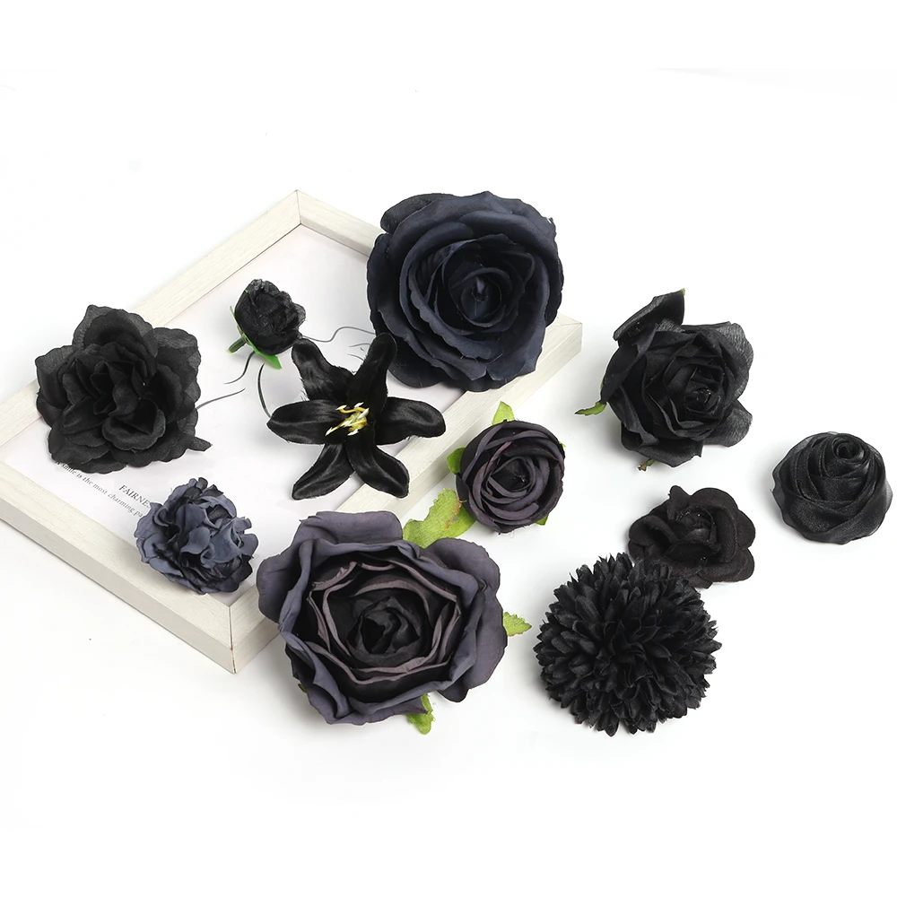 5 Stück schwarze künstliche Blumen für Heimdekoration, Hochzeit, Hochzeit, Dekoration, künstliche Blumen, Blumenstrauß, Basteln, Girlande, Sammelalbum-Zubehör