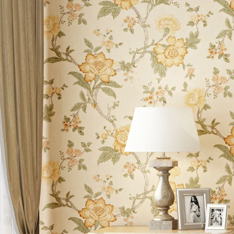 

Новые нетканые обои в американском стиле с большими цветами, антикварные обои для кофе, спальни, гостиной, фоновые Настенные обои W175