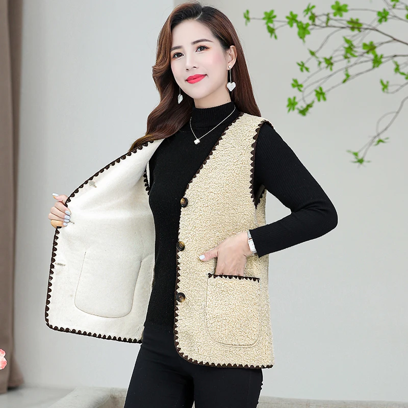 

Шерстяная жилетка для мамы, верхняя одежда, женские жилеты, новинка, весна-осень, жилет из овечьей шерсти, жилетки, женская меховая верхняя одежда