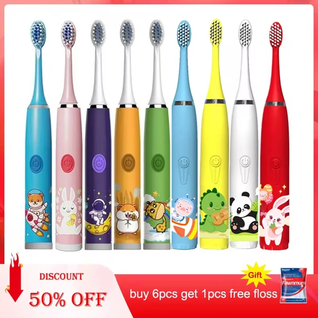 Child's USB Sonic  Electric Toothbrush Rechargeable Colorful Cartoon Brush Kids Automatic IPX7 Waterproof With Replacement Heads 1