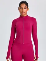 Fitfemme Two-piece Set Women's Solid Zip UpMock Neck Sports Jacket & HighWaist Leggings Set, SportyBreathable Quick Drying - Image 2