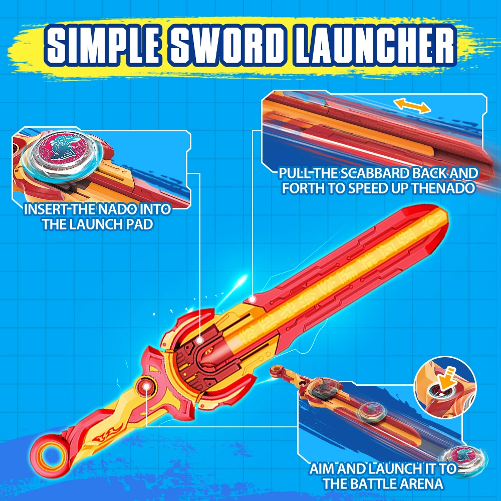 Infinity Nado 6 Standard Pack-Blazing War Bear Glowing Metal Spinning Top Gyro with Monster Icon Sword Launcher Anime Kid Toy