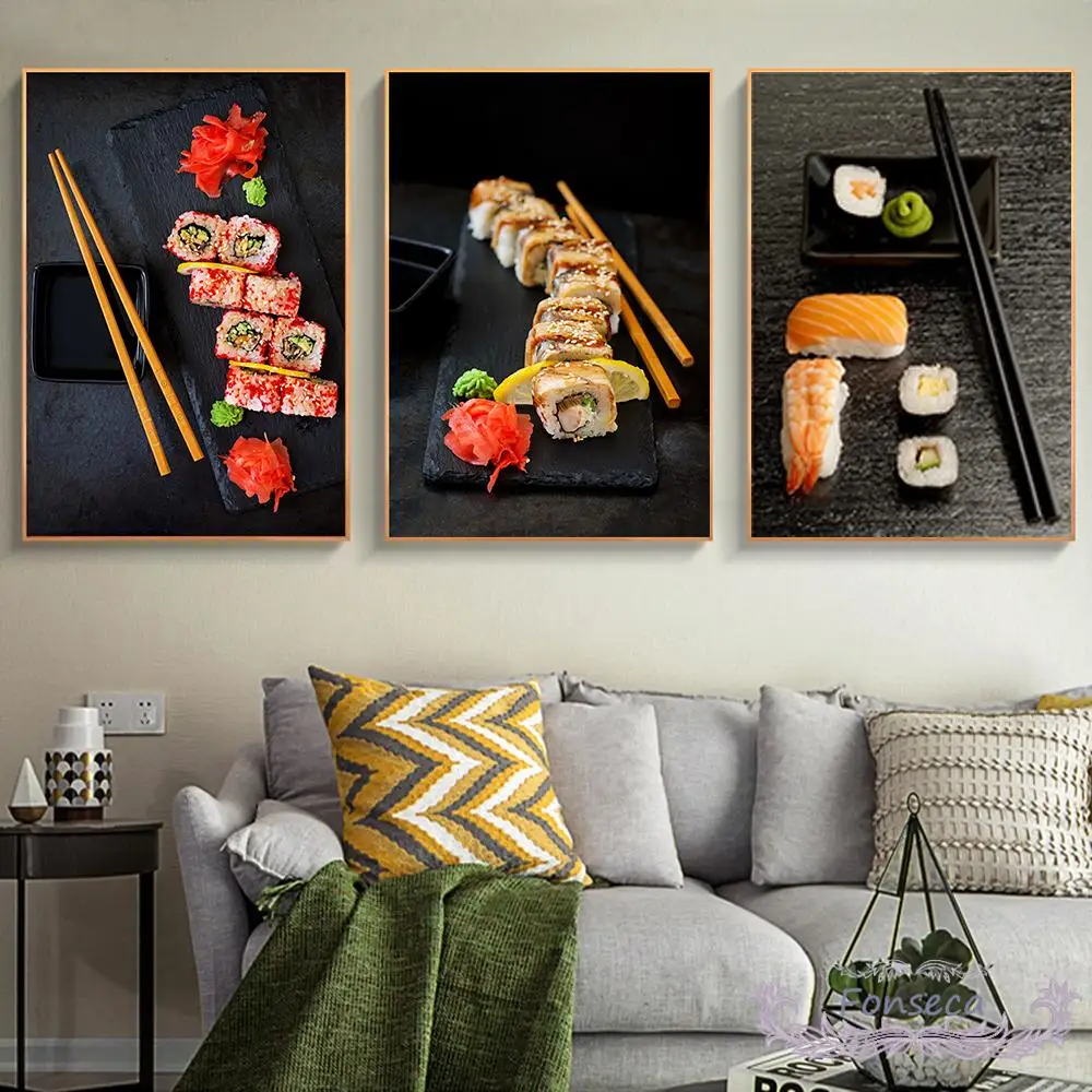 Traditional Japanese Food Poster Salmon Shrimp Sushi Rolls Sauce Wall Art  Canvas Painting for Kitchen Restaurant Dining Room AliExpress