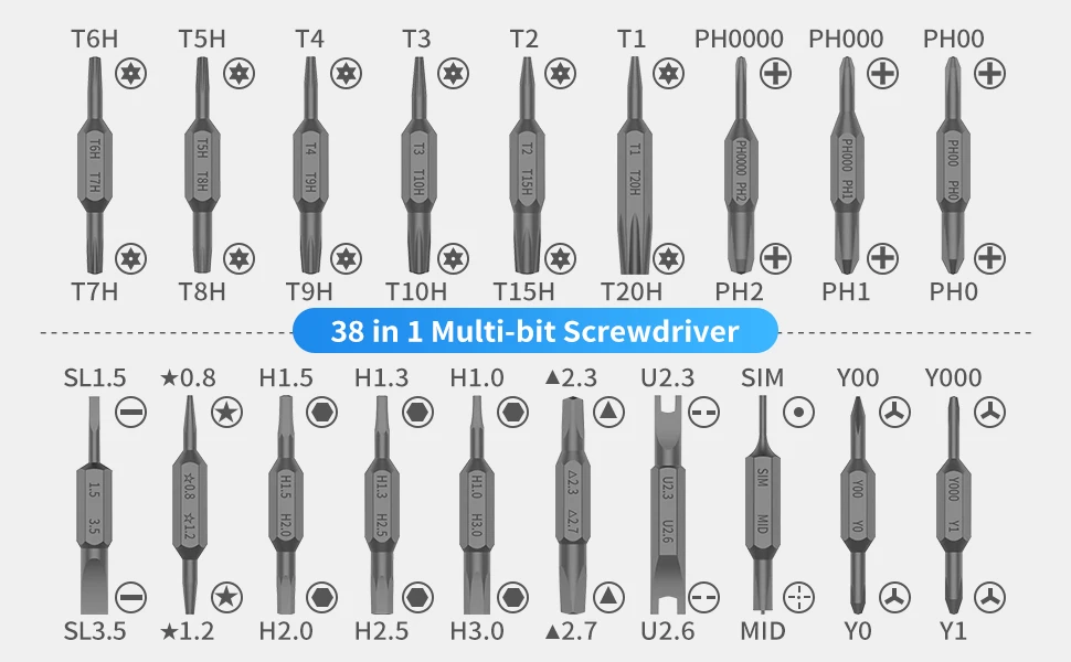 39 in 1 Präzisions-Schraubendreher-Set in Stiftform, manuelles Reparaturwerkzeug mit 38 magnetischen, robusten S2-Bits aus legiertem Stahl für iPhone, PC, Uhr, DIY – Detail 3