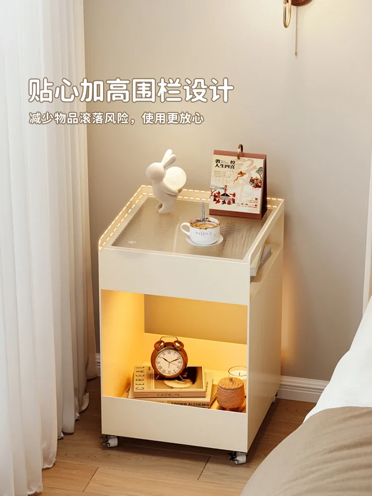 *Bedside Cabinet Small Simple Modern Mobile Creative Shelf Home Bedroom Children's Simple Wrought Iron Cream Wind