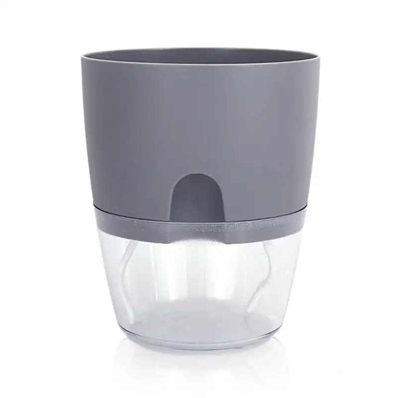 Transparent Double Layer Plastic Flower Pot Self Watering Cotton Rope Watering With Injection Port