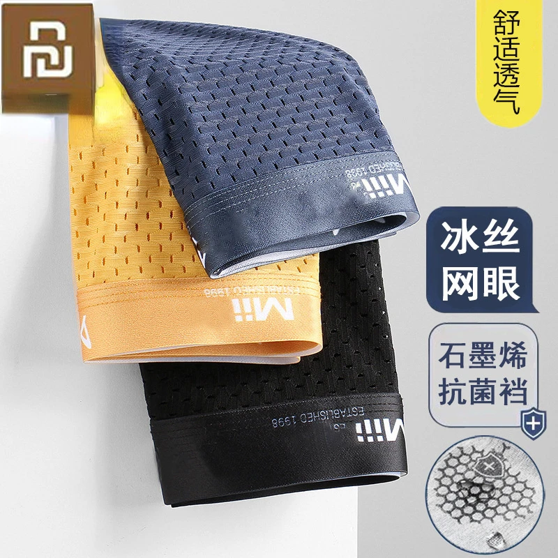 Men Boxer Shorts Xiaomi Mijia 3pcs Cotton Breathable Solid Underwear Brand Underpants Sexy