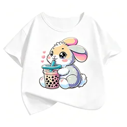 Adorable Rabbit Graphic Kids Summer T - Shirts - Cartoon Animal Kawaii Short Sleeve Tops - 100 (8)