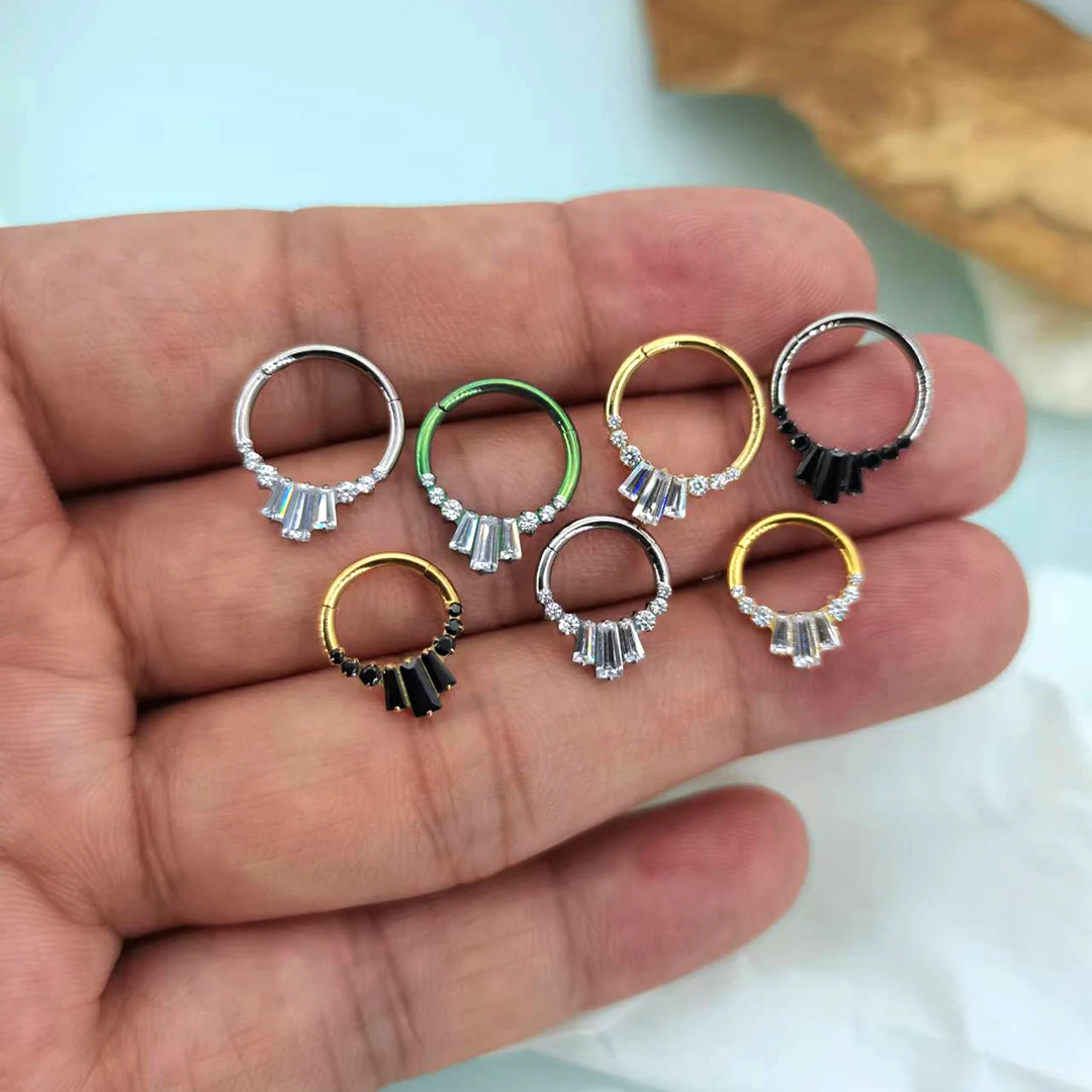 ASTM F136 Titanium Hinged Segment Ring T Shape Zirconia Cluster Hinged Segment Rings 16G Septum Clicker Body Jewelry