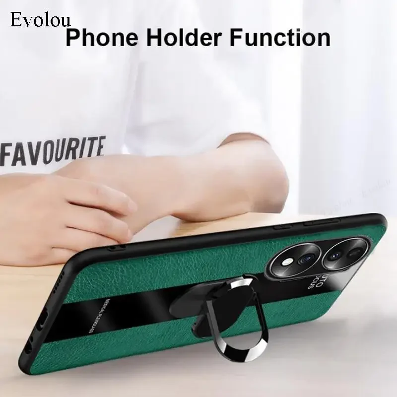 Premium PU Leather Plexiglass Case with Magnetic Ring Holder and Shockproof Design