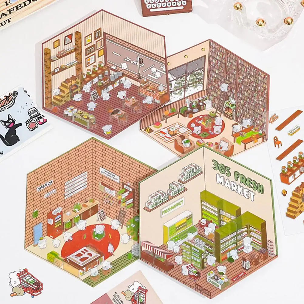 3D DIY House Stickers Three-dimensional Cabin Scene Stacking and Pasting Hand Account Cute cartoon stickers,decorative stickers,self adhesive stickers,custom stickers,stationery stickers,anime stickers,paper stickers,adhesive stickers,decorative labels stickers,animal stickers