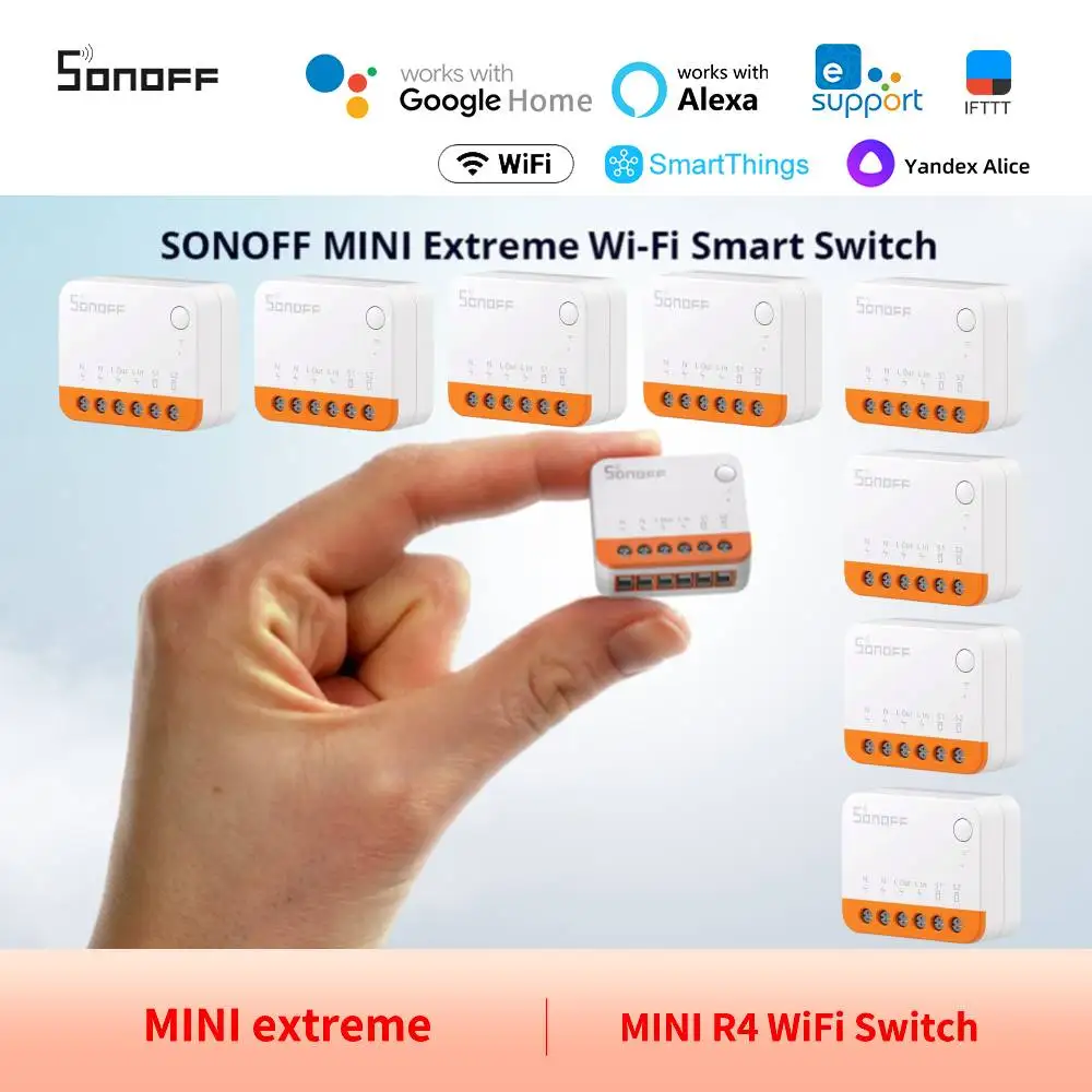 SONOFF MINIR4M Smart Alexa Schalter 4 Stück - 2 Wege Wlan Lichtschalter Relais Modul Supports Matter, Funktioniert mit Apple Home, Alexa & Google Home, Fernbedienung über eWeLink App