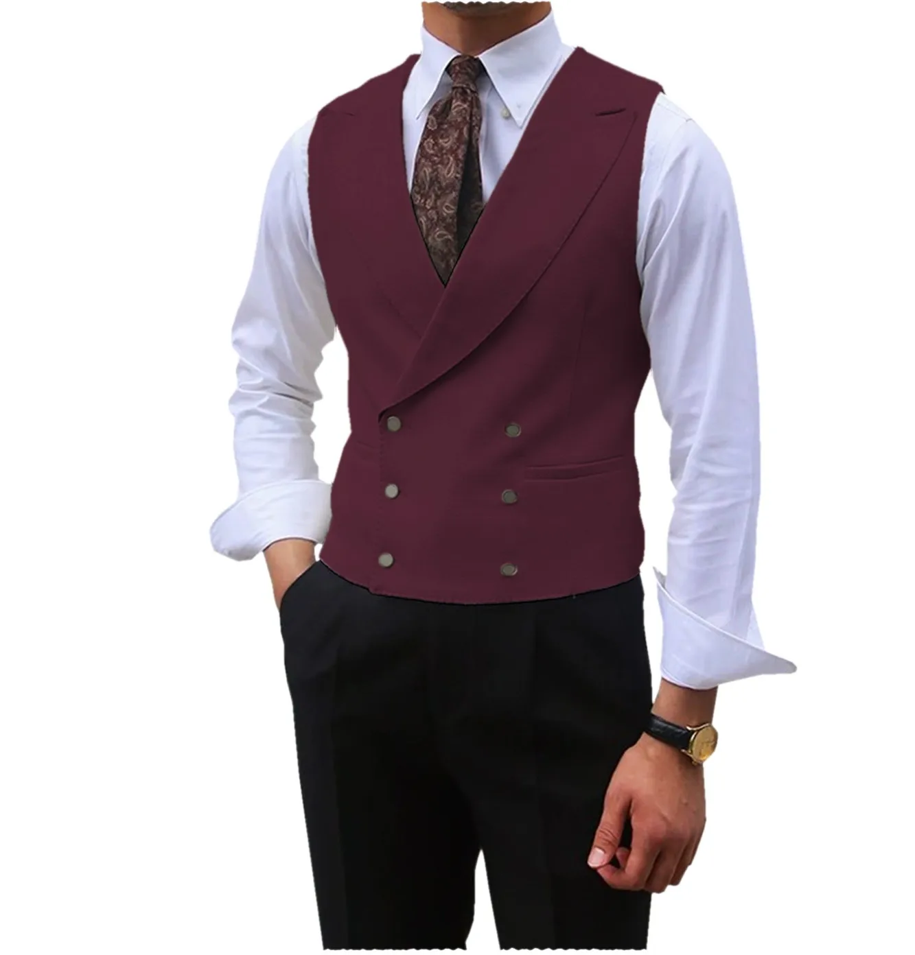 Dress Vests Men Vest Peaked Lapel Double Breasted Sleeveless Jacket Wedding Banquet Business Casual Slim Waistcoat