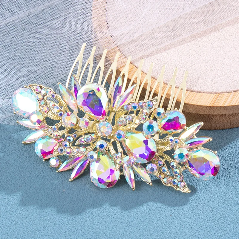Fashion Rhinestones Crystals Flower Leaf Wedding Bridal Headpieces Accessories Women Jewelry Hair Combs