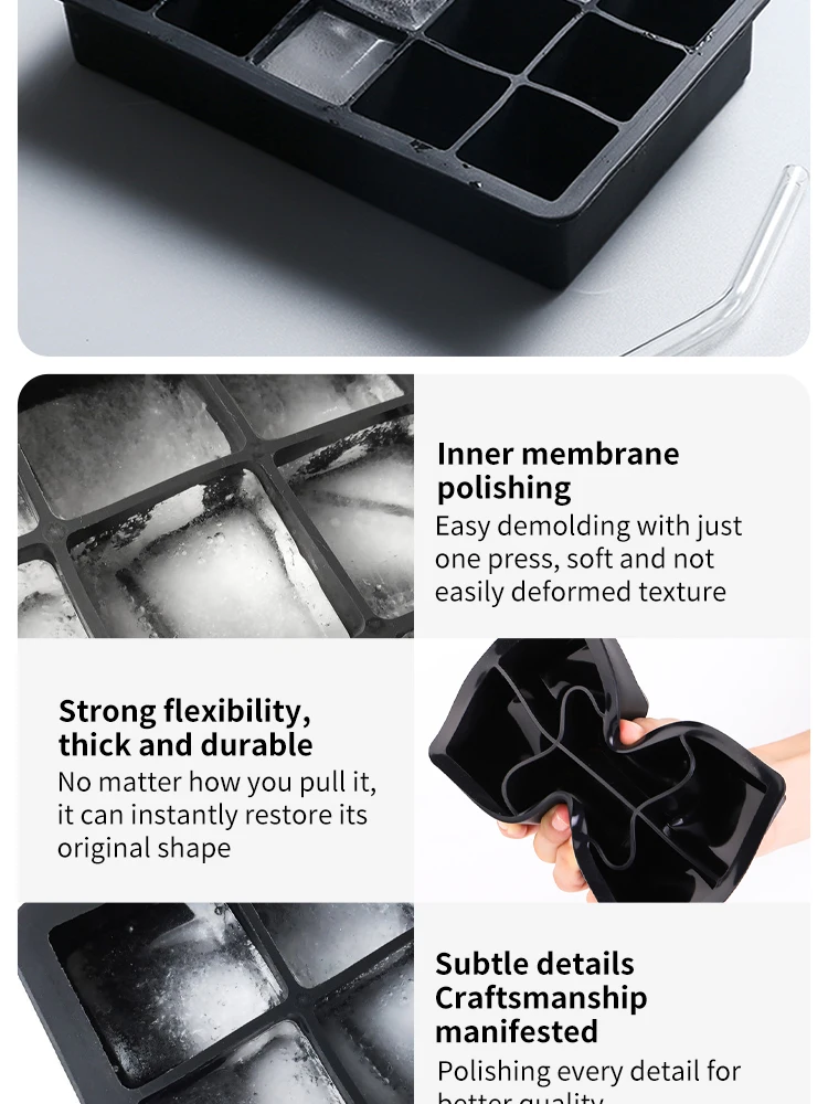 Description Picture 6 of item15 Square Ice Cube Molds With Silicone Easy Release Ice Cream Homemade Summer Beverage Cooling Kitchen And Bar Tools