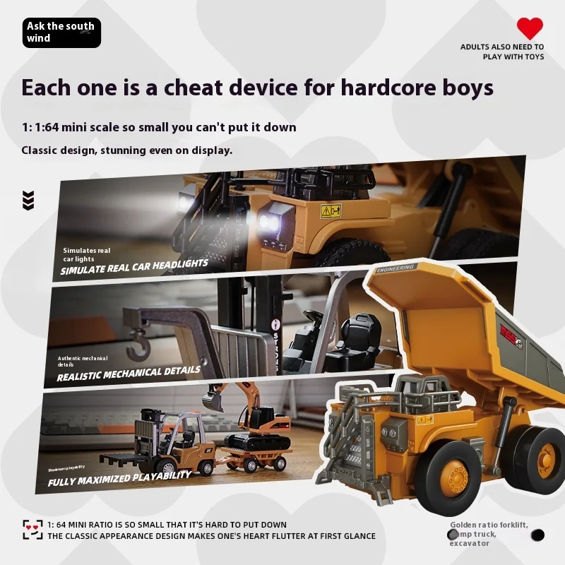 New Full-Scale Mini Excavator Tipper Truck 1:64 Remote Control Engineering Vehicle Mini Forklift Toy RC Trucks Birthday Gift