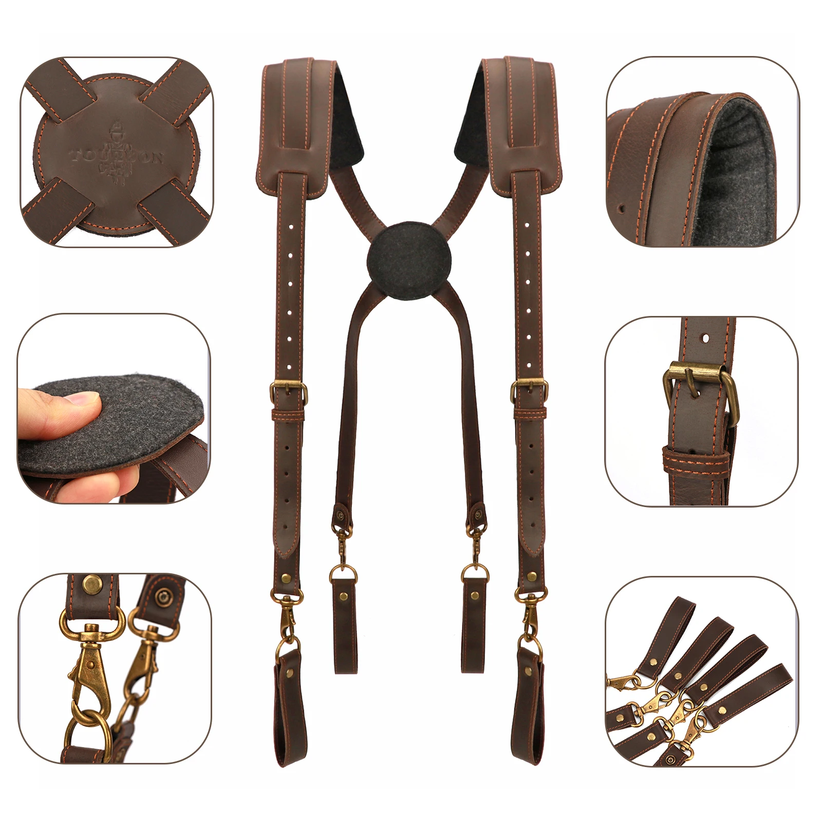 Tourbon Leather Tool Belt Suspenders Heavy Duty Carpenter Construction tool belt Fully Adjustable Framing Woodworking Men