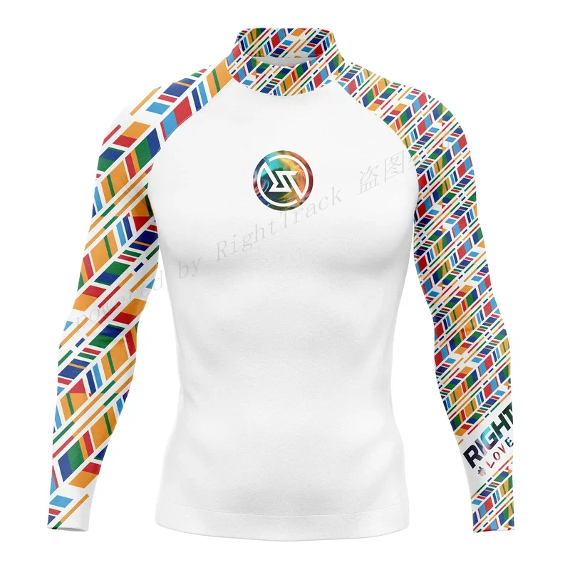 Hot Men's Surfing Shirt SummerTime Lycra Rashguard RIGHTTRACK For Surf Sportswear Beach UV Swimwear UPF50 Clothes