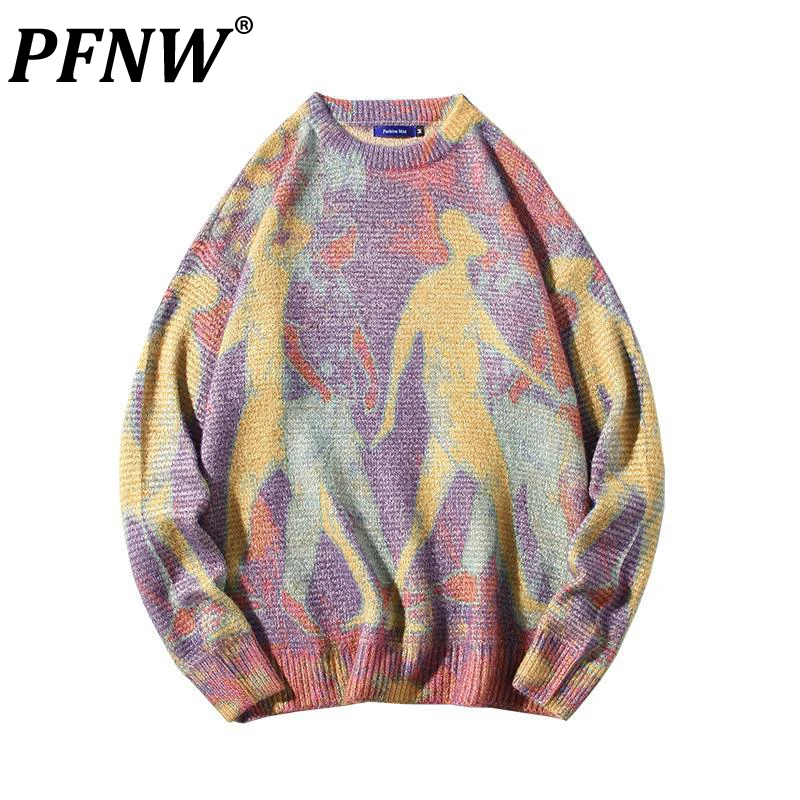 

PFNW Autumn Men's Y2K Niche Design 3D Round Neck Sweater Youth Fashion Graffiti Printing Dyeing Cartoon Tide Pullovers 12Z1642