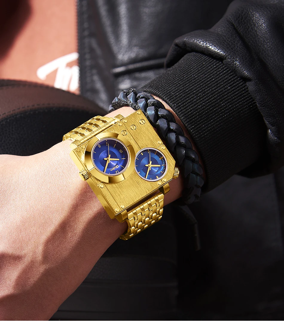 Oulm 5024 Orologio da uomo di lusso dal design unico, in acciaio inossidabile, con quadrante grande, al quarzo, con due fusi orari, orologio da polso militare da uomo_voghion.com