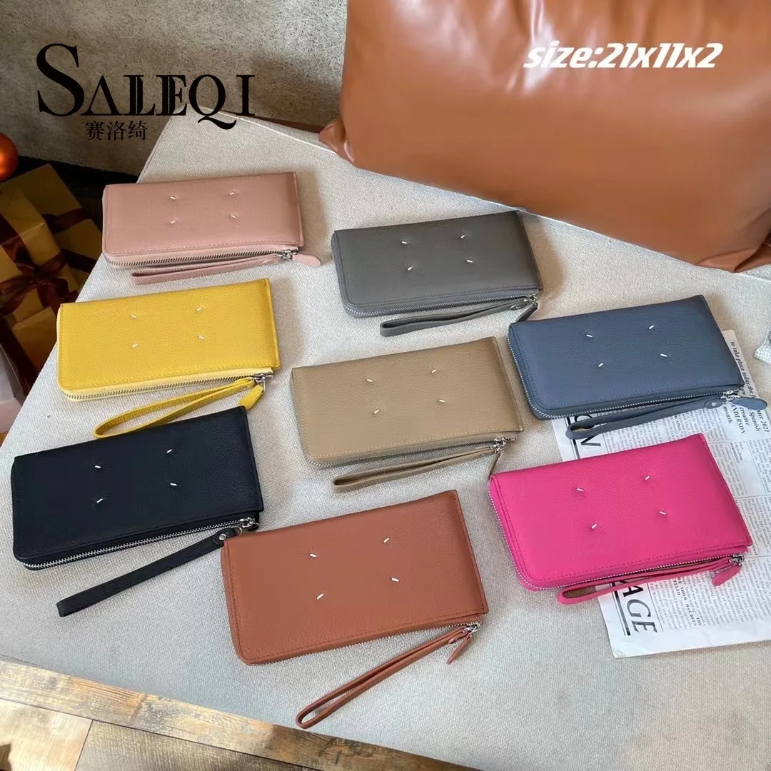 

Genuine Leather Wallet Women's New Zipper Long Money Clip Casual Large Capacity With Hand Strap Clutch Bag