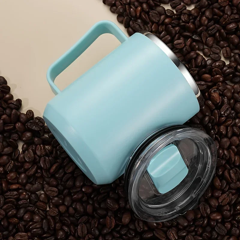 Stainless Steel Insulated Travel Mug with Handle and Lid - 450ml Double-Wall Vacuum Cup for Hot and Cold Beverages