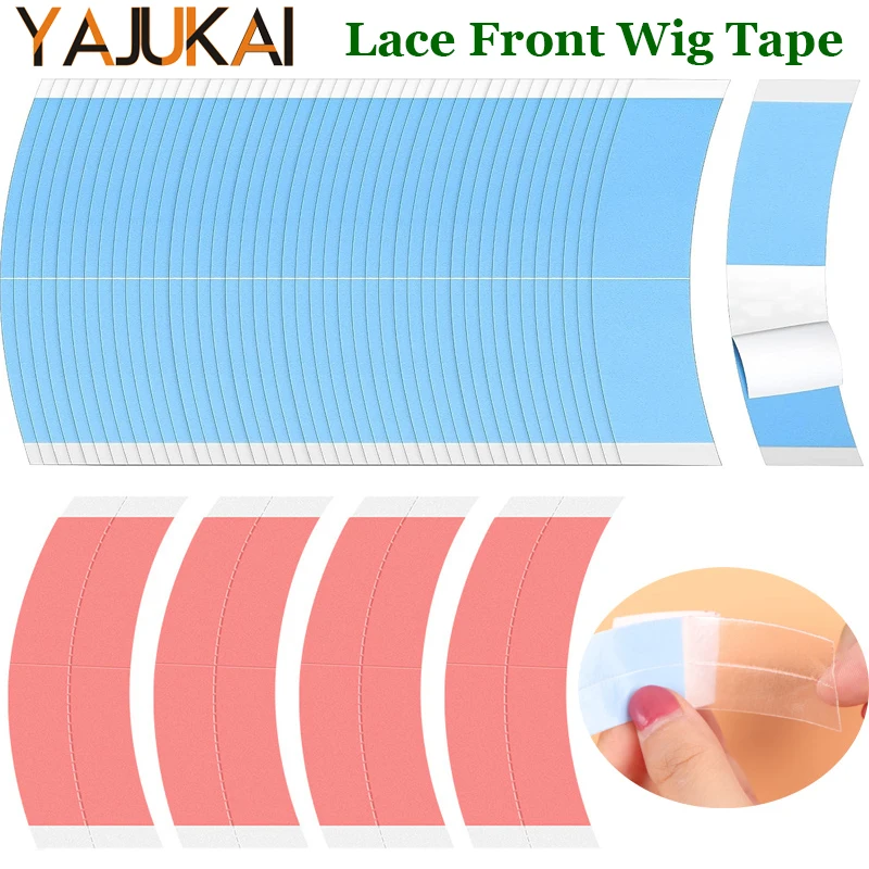 Double-Sided Hair Tape For Toupee Lace Front Wig Tape For Hair Extension C-Shaped Adhesive Tape Waterproof Blue Hair System Tape