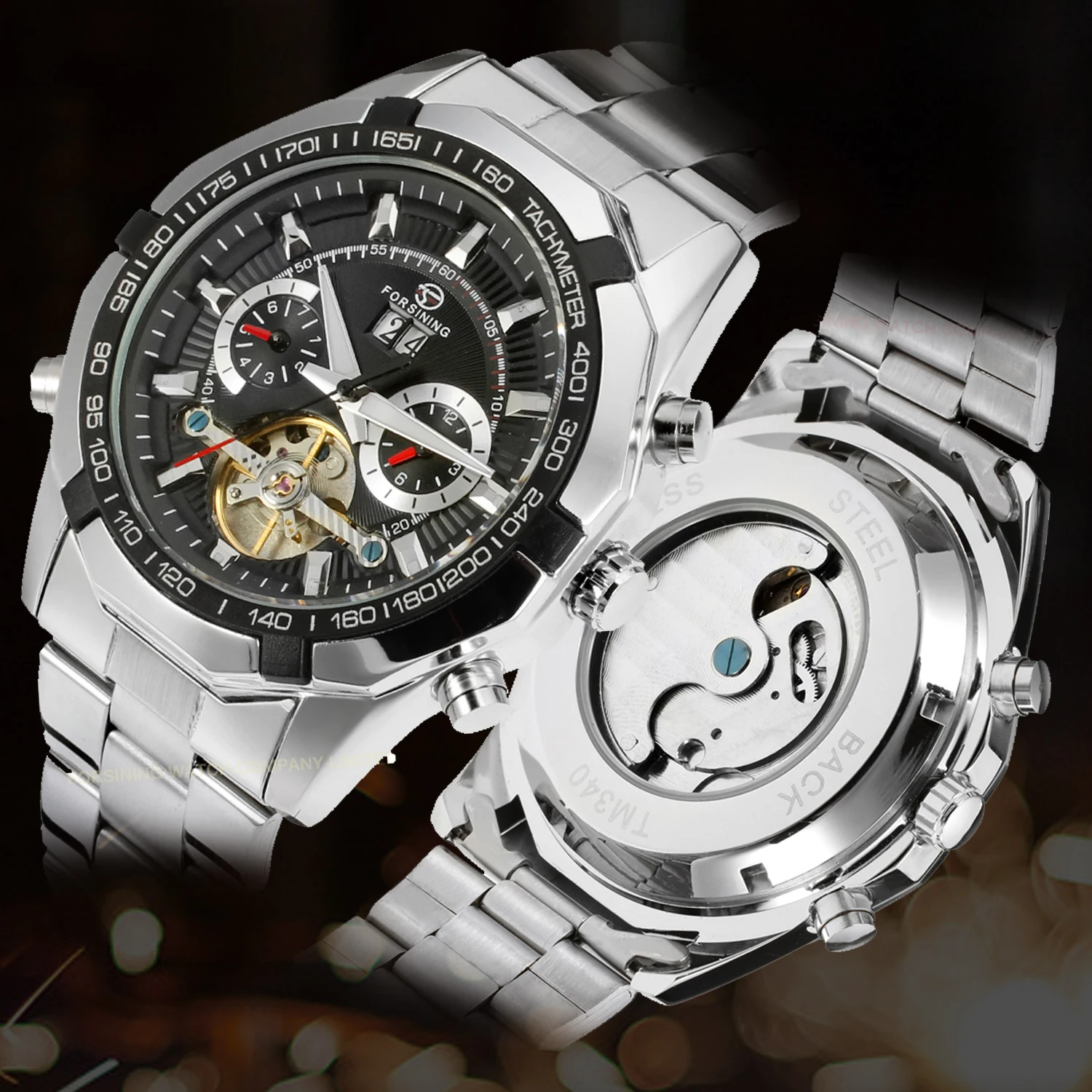 New Big Dial Multifunctional Tourbillon Automatic Movement Mechanical Watch Stainless Steel Male Wrist Clock