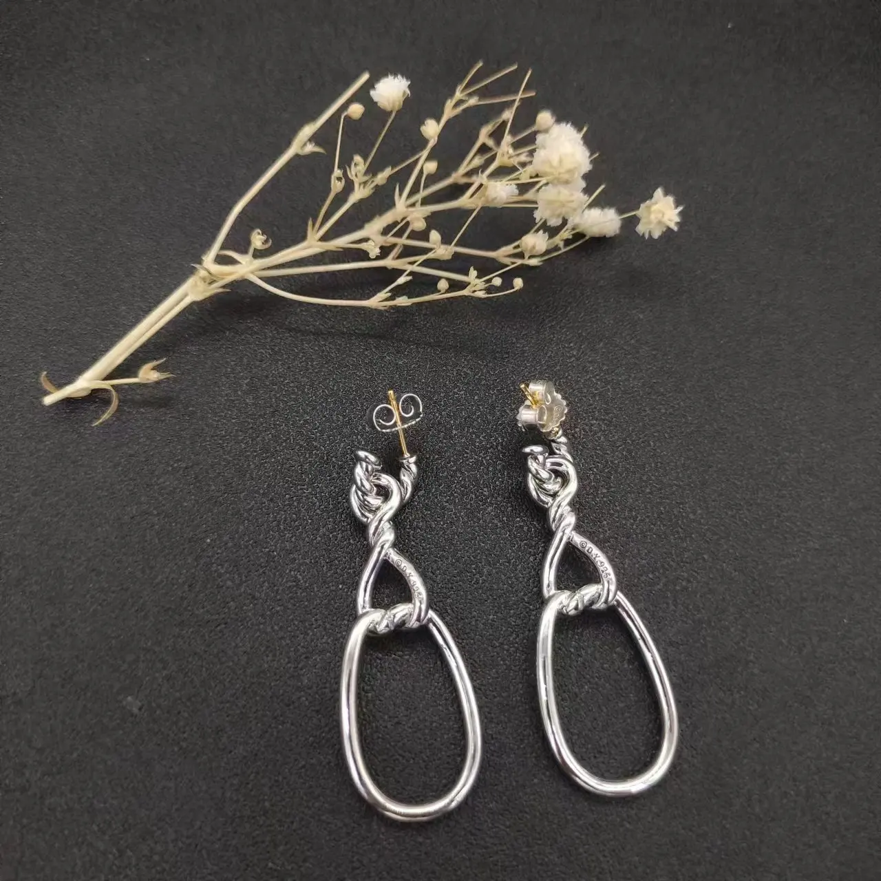 HSC DY Gold Hook Twisted Wire Buckle Earrings in Sterling Silver with 14K Yellow PlatedPlated