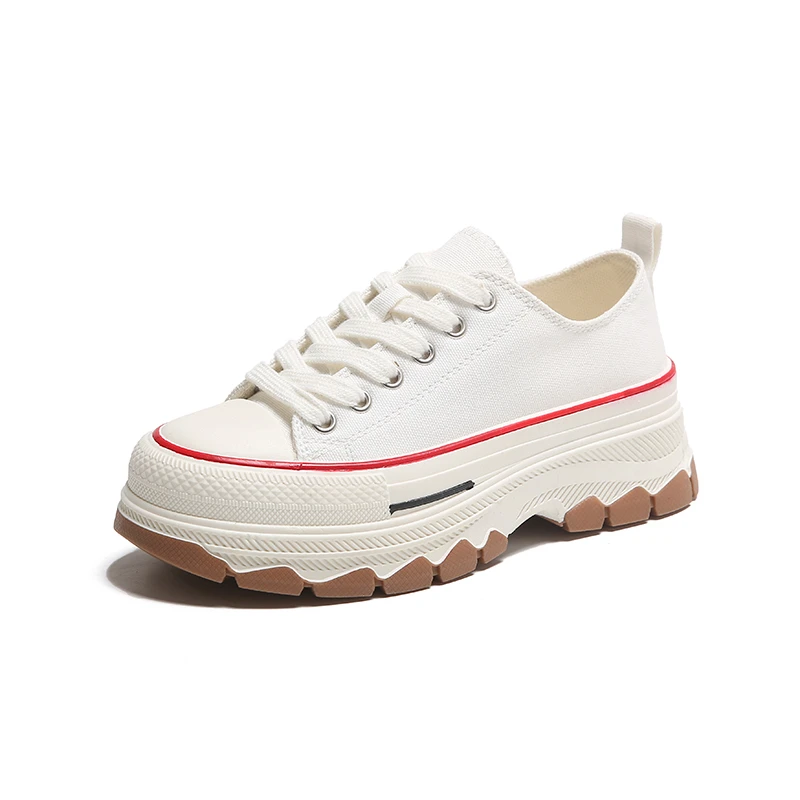 Solid Lace-up Canvas Platform Sneakers - Vulcanized Style - true deals club