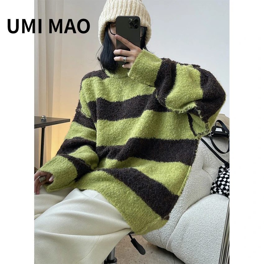 

UMI MAO Winter New Korean Comfortable Lazy Wool Circle Yarn Sweater Loose Soft Large Silhouette Knitted Tops Female Thick Y2K