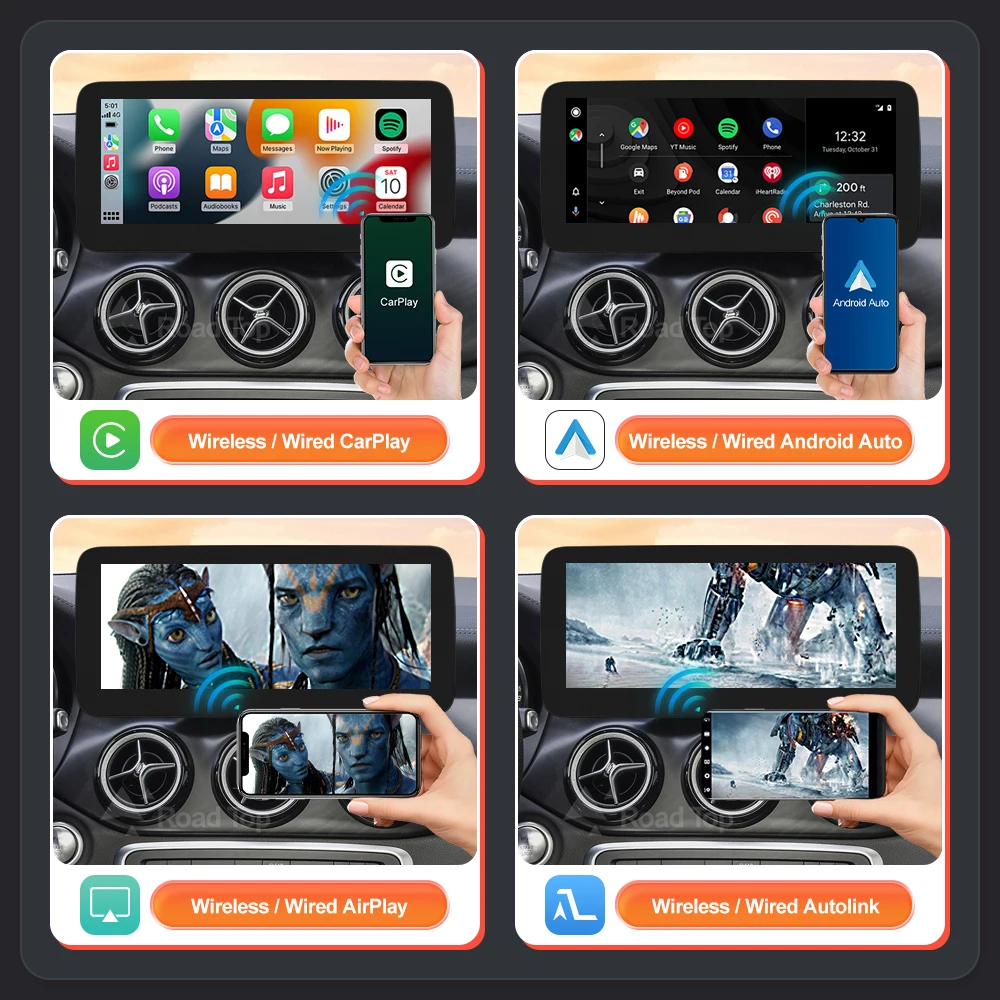 RoadTop inalámbrico CarPlay Android Auto pantalla Multimedia para mercedes-benz CLA GLA Clase A W176 2016-2018 NTG5.0 pantalla táctil 4