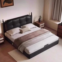 Ensemble de meubles de chambre à coucher noire tendance, lit double king size, décoration intérieure esthétique, rangement, cadre en bois massif, table avec tiroirs 3