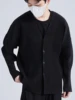 Miyake Pleated Men V-Neck Jacket Coat Collarless Single Breasted Long Sleeve Solid Color Cardigan 1