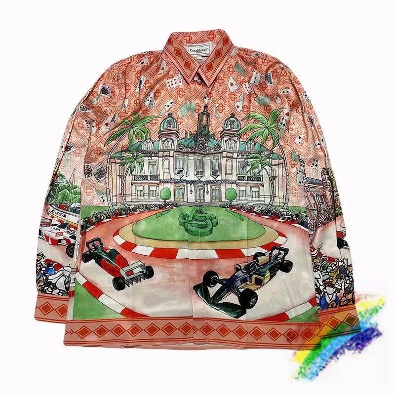 

Orange Racing Car Casablanca Shirt Men Women Long Sleeve Hawaii Beach Silk Shirts