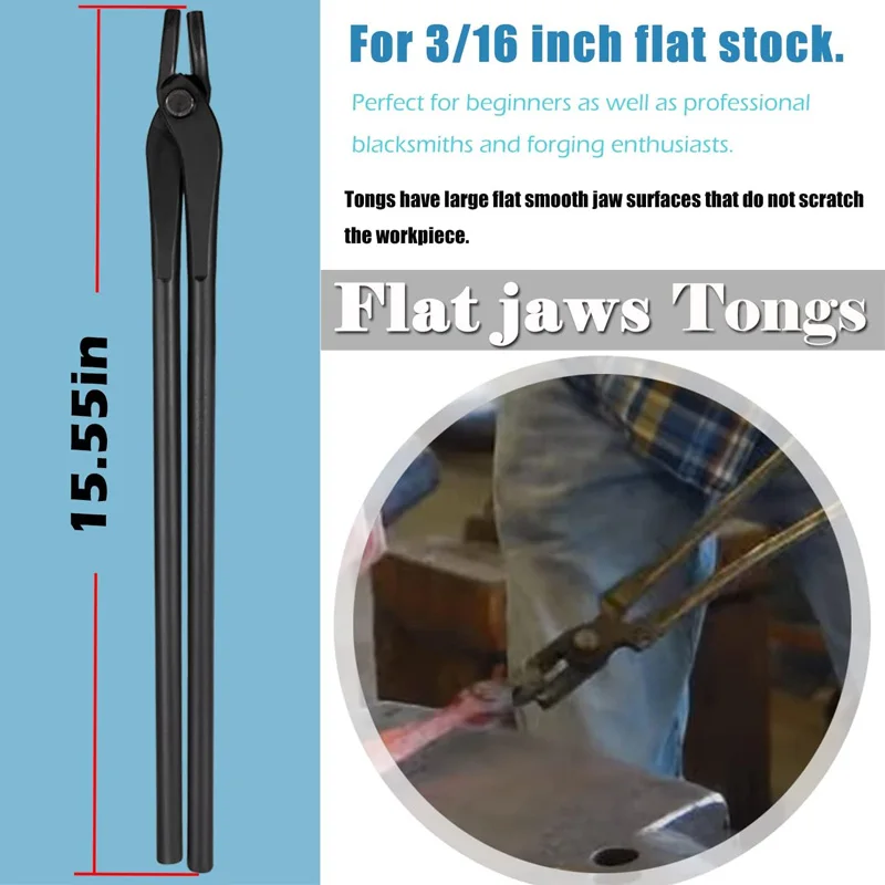Blacksmithing Forge Tongs Kit 5PCS For Knife Making Tongs, - Flat & Square Jaw & Bolt & Blade & Wolf Jaw Tongs 3