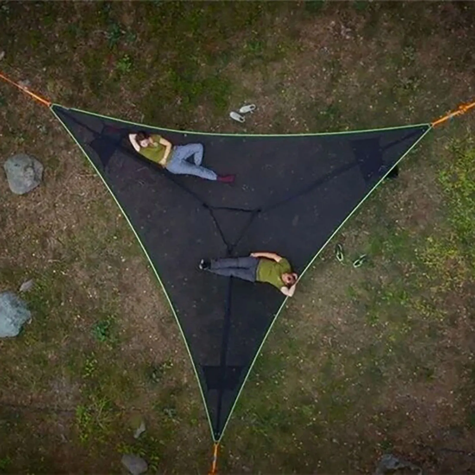 

Outdoor hanging hammock adult field camping aerial multi-person portable folding triangle mesh elastic hammock FULLLOVE
